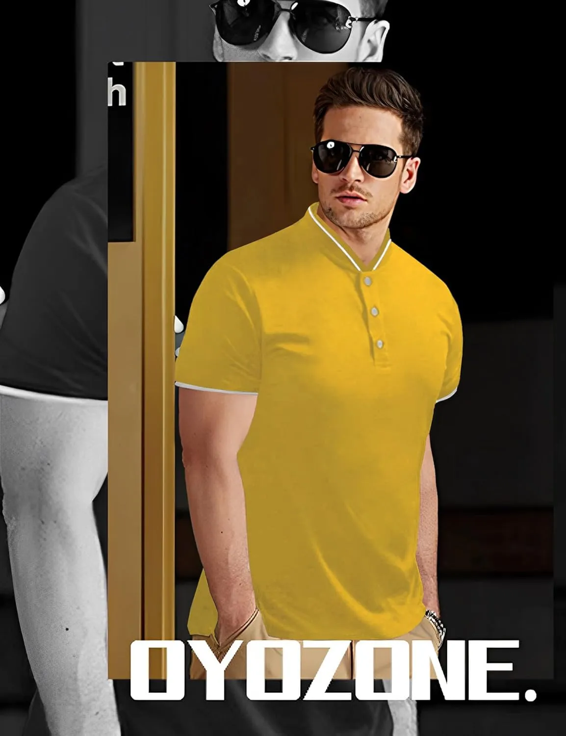 Men's Polo Shirts Casual Short Sleeve Cotton Pique Polo T Shirts Classic Collarless Golf Shirts for Men