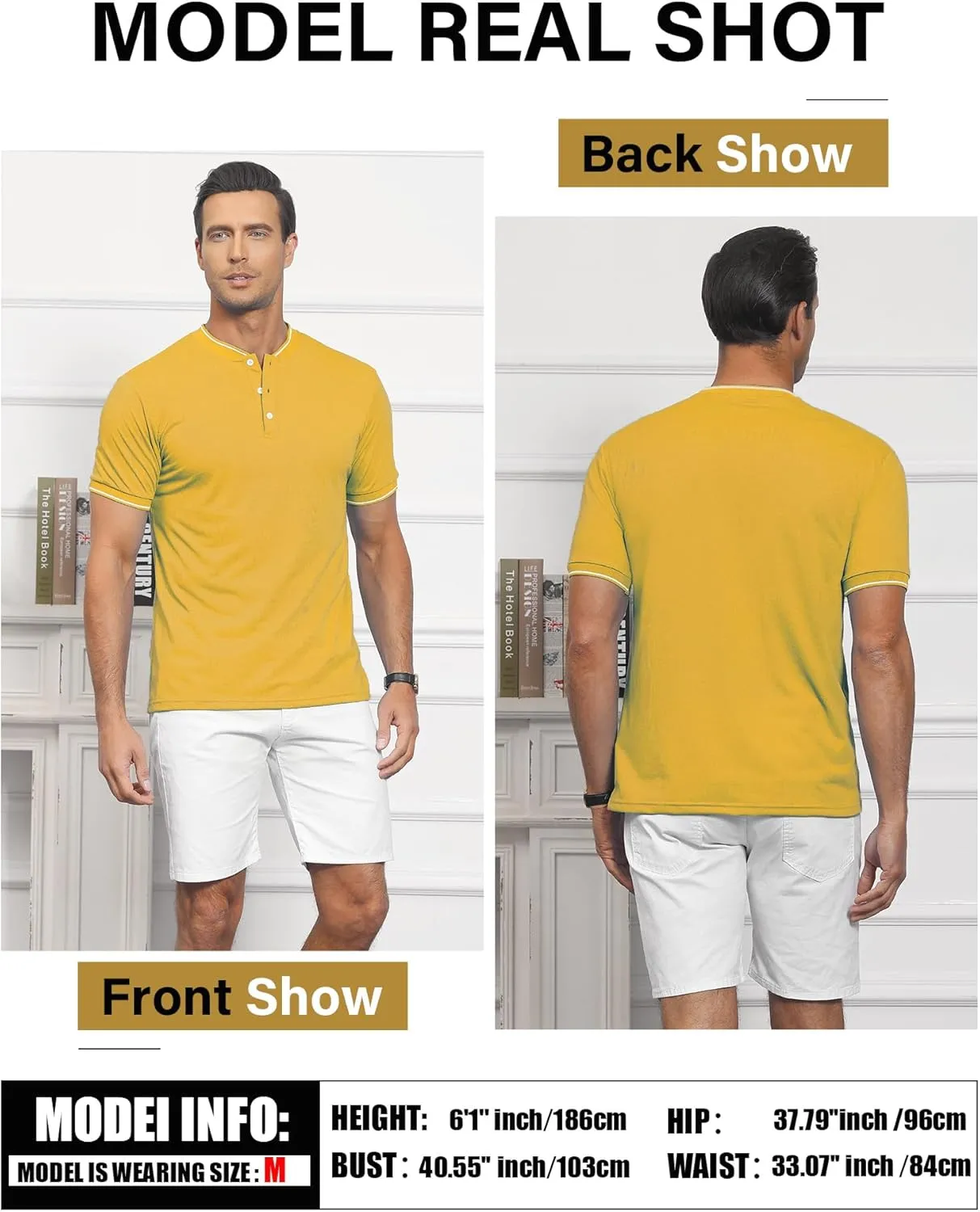 Men's Polo Shirts Casual Short Sleeve Cotton Pique Polo T Shirts Classic Collarless Golf Shirts for Men