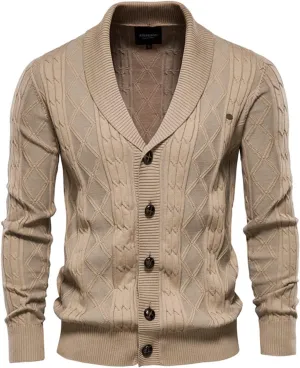 Men's Shawl Collar Sweaters Button Down Cable Knitted Casual Long Sleeve Sweater Cardigan