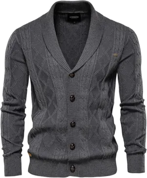 Men's Shawl Collar Sweaters Button Down Cable Knitted Casual Long Sleeve Sweater Cardigan
