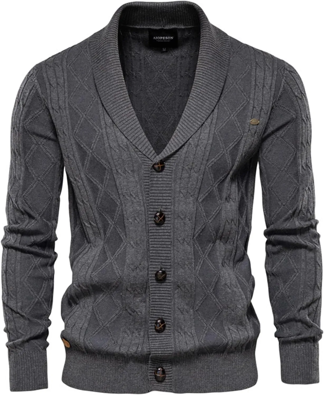 Men's Shawl Collar Sweaters Button Down Cable Knitted Casual Long Sleeve Sweater Cardigan