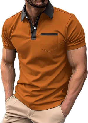 Men's Shirts Casual Stylish Button Down Short Sleeve Polo Shirts Patchwork Summer Shirts Loose Athletic Pullover Tees