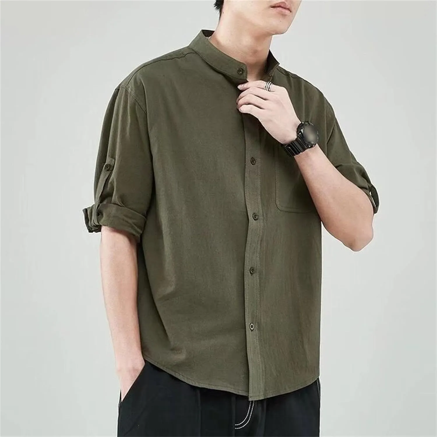 Men's Short Sleeve Button Down Shirts Summer Casual Linen Shirts Tops Stylish Business Dress Shirts with Pocket