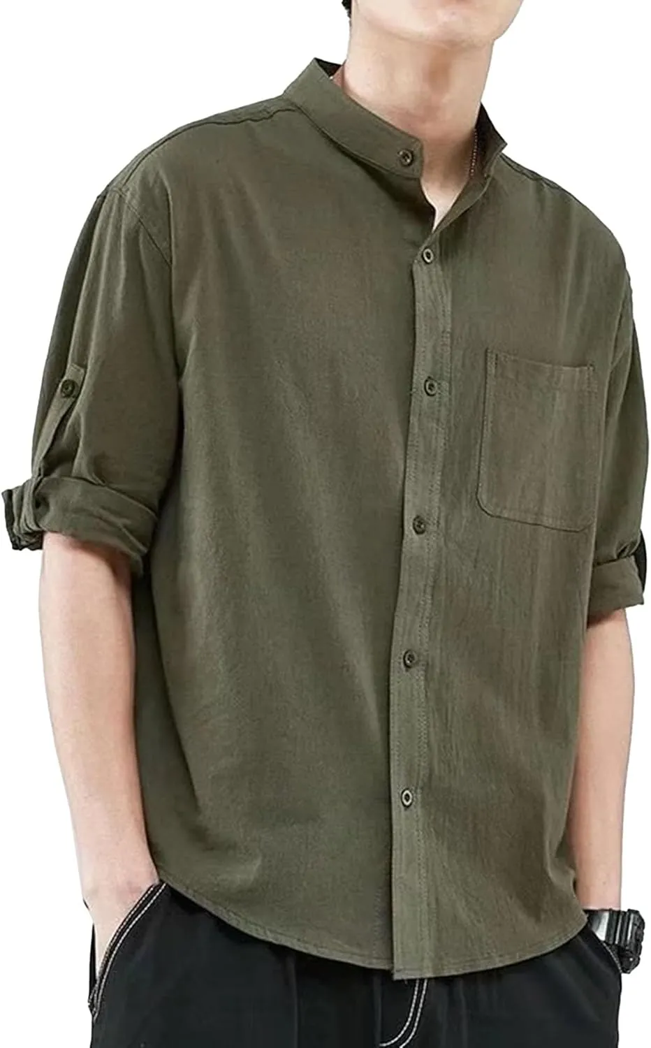 Men's Short Sleeve Button Down Shirts Summer Casual Linen Shirts Tops Stylish Business Dress Shirts with Pocket