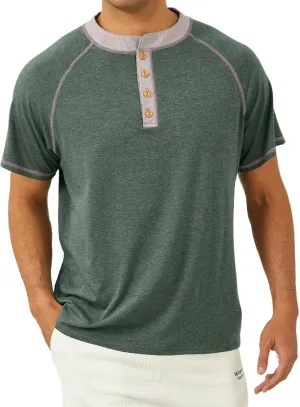 Mens Short Sleeve Henley Shirts Casual Button T-Shirts Basic Cotton Tee Shirts Summer Lightweight Tee Tops