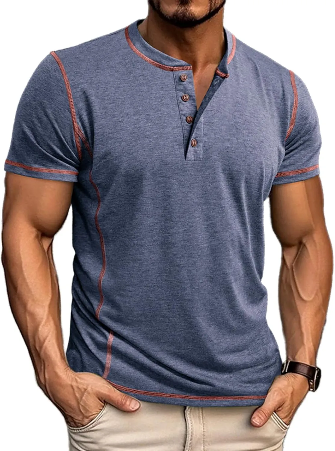 Mens Short Sleeve Henley Shirts Casual Button Tee Shirts Basic Cotton T-Shirts Summer Lightweight Tee Tops