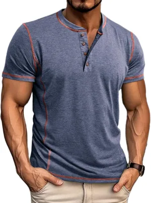 Mens Short Sleeve Henley Shirts Casual Button Tee Shirts Basic Cotton T-Shirts Summer Lightweight Tee Tops