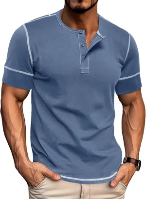 Mens Short Sleeve Henley Shirts Casual Button Tee Shirts Basic Cotton T-Shirts Summer Lightweight Tee Tops