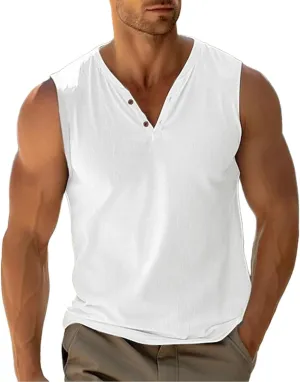Men's Sleeveless Tank Tops Trendy V Neck Muscle Cut Off Shirts Quick Dry Gym Running Workout Bodybuilding Shirt Summer