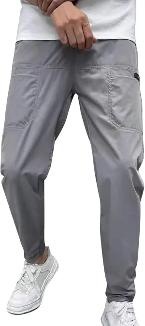 Men's Stretch Multi-Pocket Skinny Cargo Pants, Outdoor Casual Drawstring Joggers Pants Cargo Pants Work Pants for