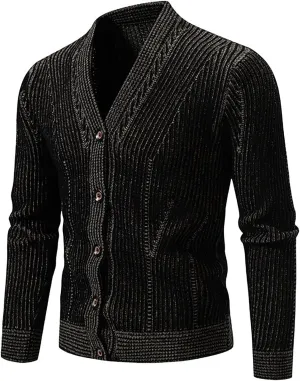 Mens Sweater Cardigan V Neck Striped Button Down Knitted Sweater Casual Long Sleeve Open Front Sweater Light Jacket