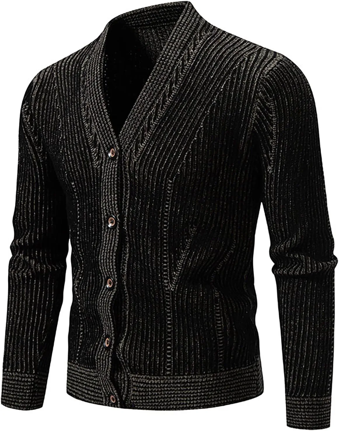 Mens Sweater Cardigan V Neck Striped Button Down Knitted Sweater Casual Long Sleeve Open Front Sweater Light Jacket