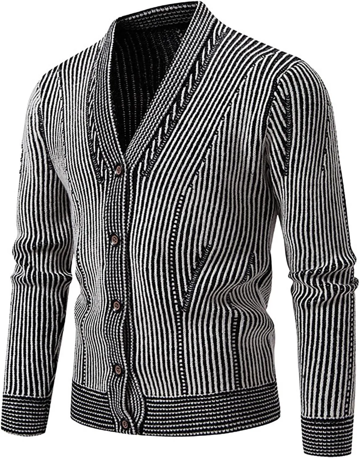 Mens Sweater Cardigan V Neck Striped Button Down Knitted Sweater Casual Long Sleeve Open Front Sweater Light Jacket