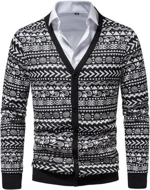 Mens Sweater Jacket Men's Checkered Button Down Sweater Single-Breasted V-Neck Knitted Cardigan Jacket