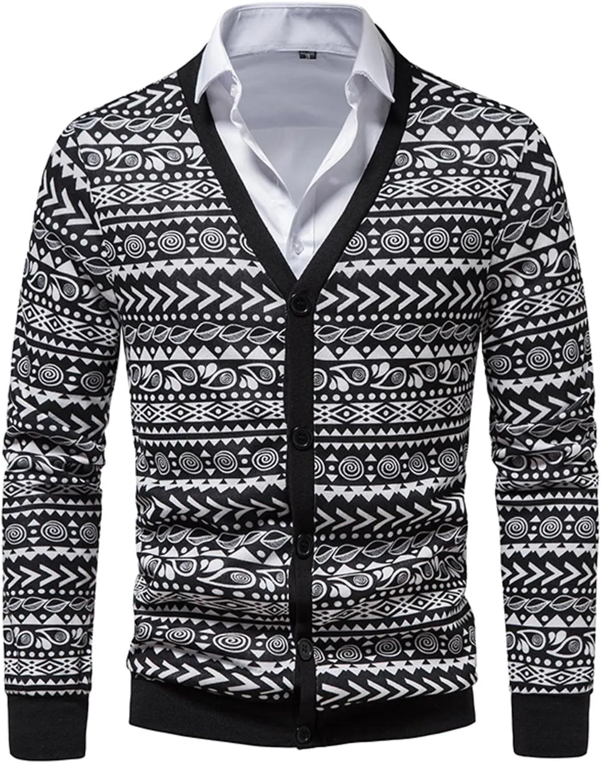 Mens Sweater Jacket Men's Checkered Button Down Sweater Single-Breasted V-Neck Knitted Cardigan Jacket