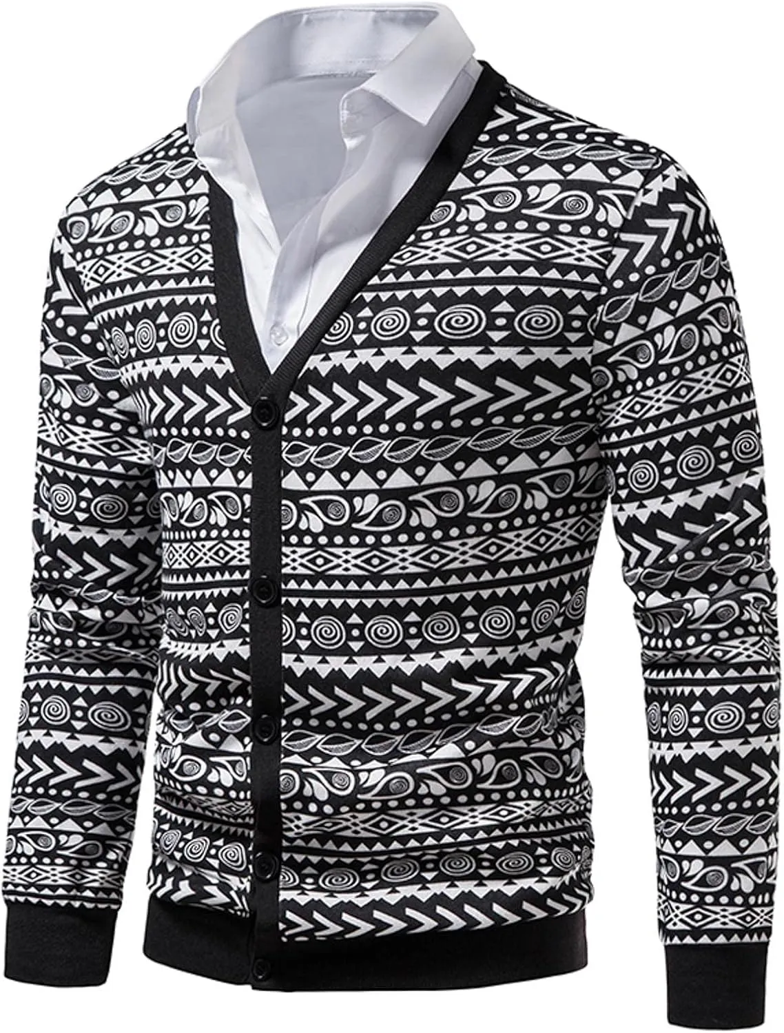 Mens Sweater Jacket Men's Checkered Button Down Sweater Single-Breasted V-Neck Knitted Cardigan Jacket