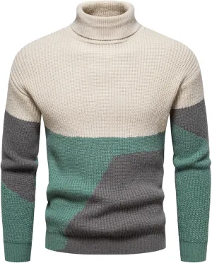 Mens Sweater Men's Contrast Color Slim Fit Turtleneck Sweater Pullover Sweater Basic Twist Patterned Knitted Sweater