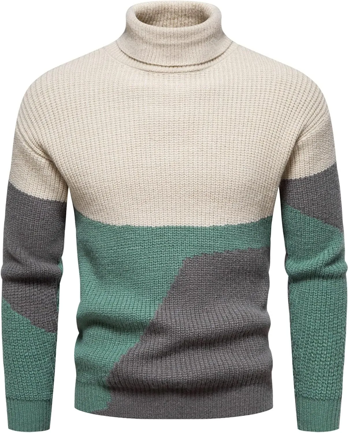 Mens Sweater Men's Contrast Color Slim Fit Turtleneck Sweater Pullover Sweater Basic Twist Patterned Knitted Sweater
