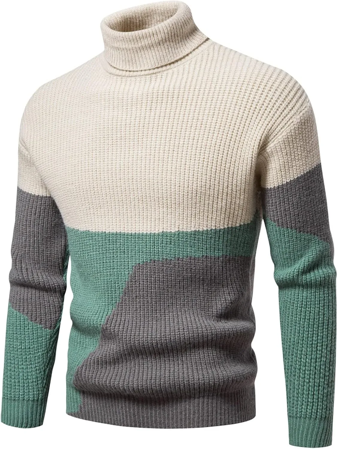 Mens Sweater Men's Contrast Color Slim Fit Turtleneck Sweater Pullover Sweater Basic Twist Patterned Knitted Sweater