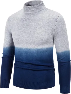 Mens Sweater Men's Gradient Sweaters Turtleneck Cable Knitted Pullover Long Sleeve Chunky Fall Winter Warm Coat