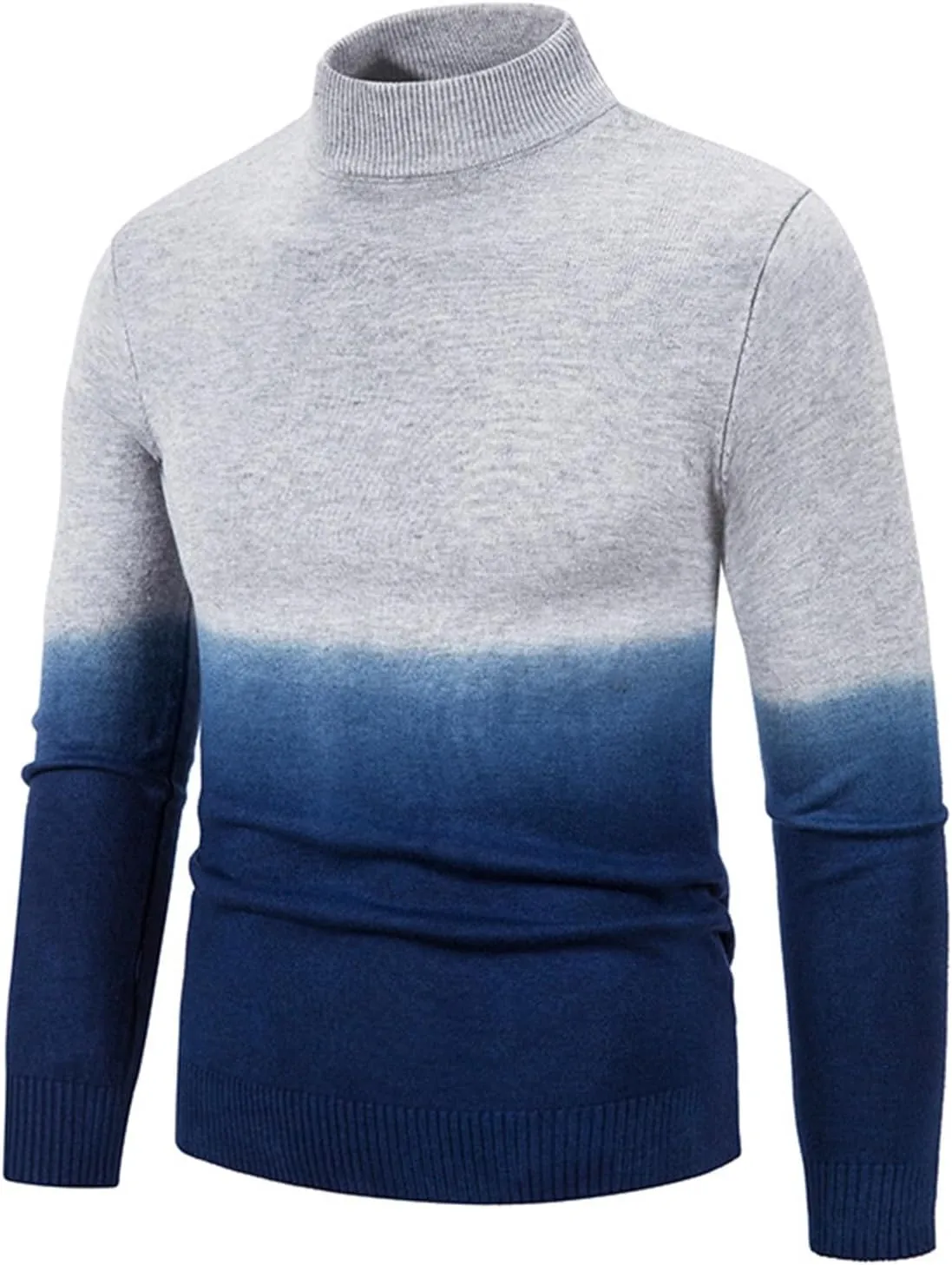 Mens Sweater Men's Gradient Sweaters Turtleneck Cable Knitted Pullover Long Sleeve Chunky Fall Winter Warm Coat