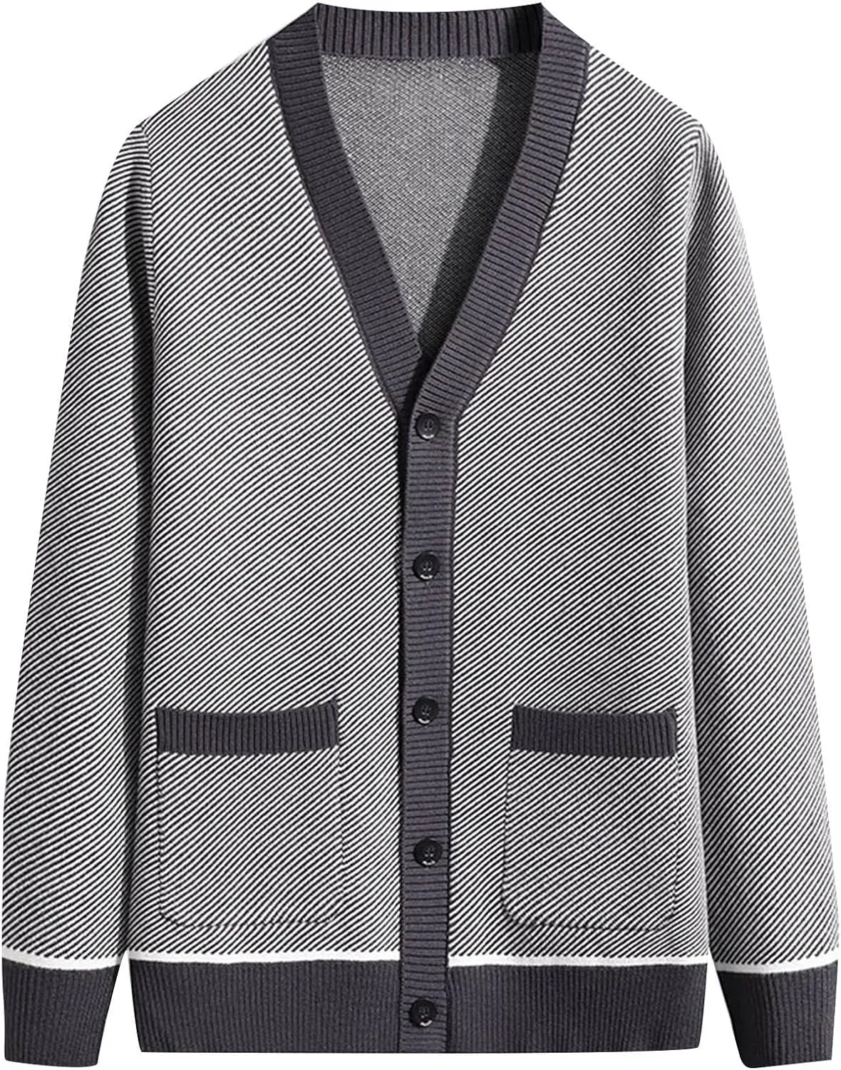 Mens Sweater Men's Shawl Collar Button Down Cadigan Long Sleeve Sweaters with 2 Front Pockets