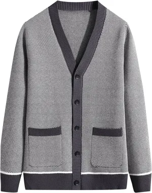 Mens Sweater Men's Shawl Collar Button Down Cadigan Long Sleeve Sweaters with 2 Front Pockets