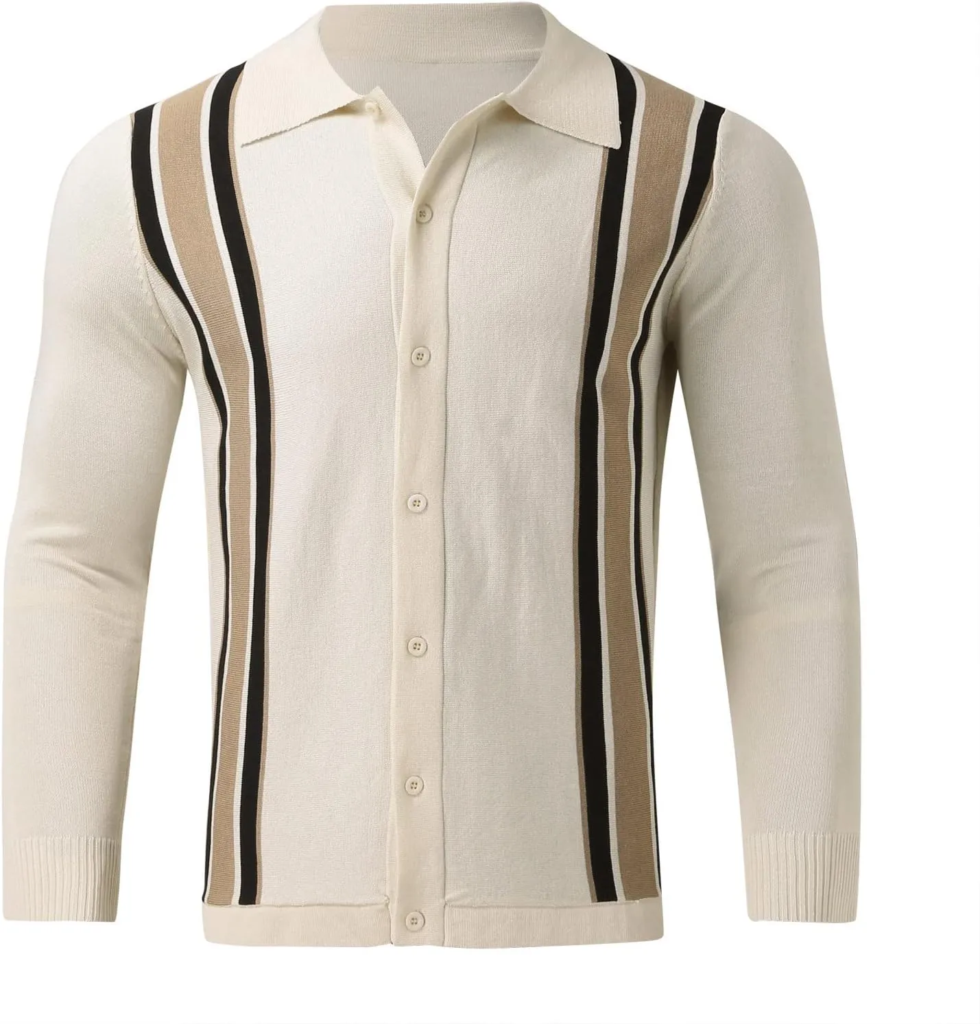 Mens Sweater Men's Stripped Button Down Sweaters Label Collar V-Neck Knitted Cardigans Coat Top
