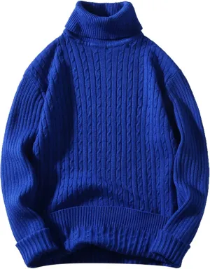 Mens Sweater Men's Turtleneck Sweater Pullover Twisted Pattern Loose Thick Winter Long Sleeve Cable Knit Sweaters