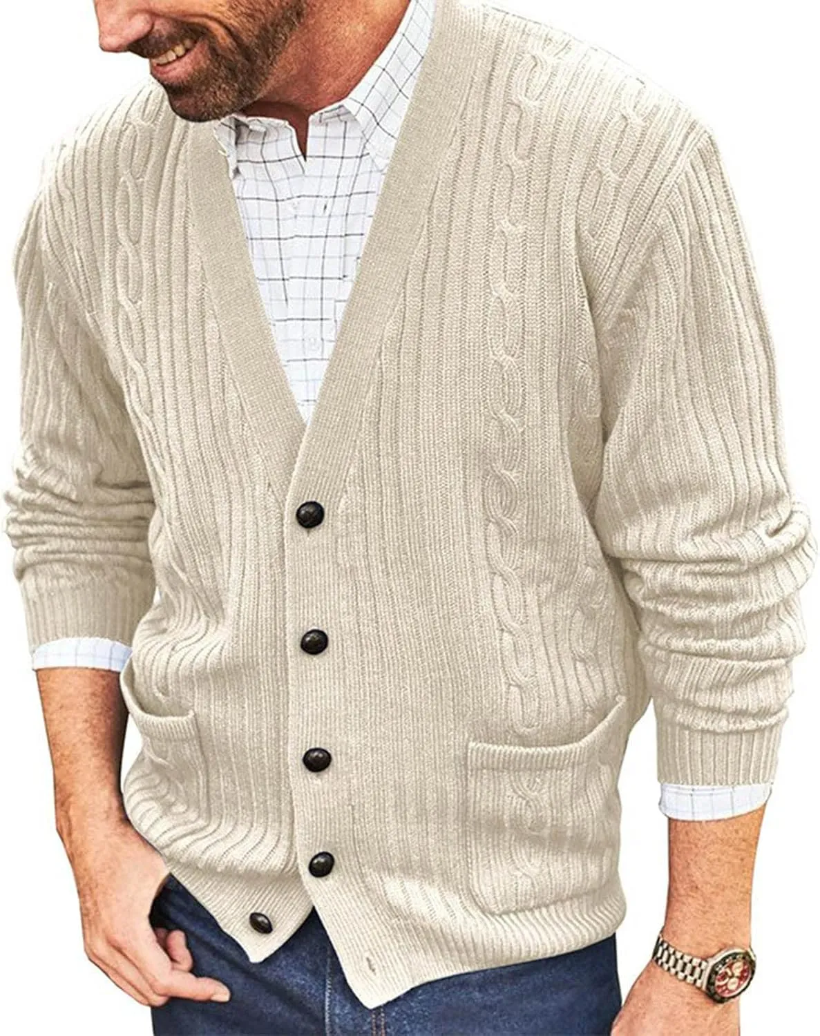 Mens Sweater Men's V Neck Casual Button Down Long Sleeve Knitted Lightweight Cardigan Sweaters