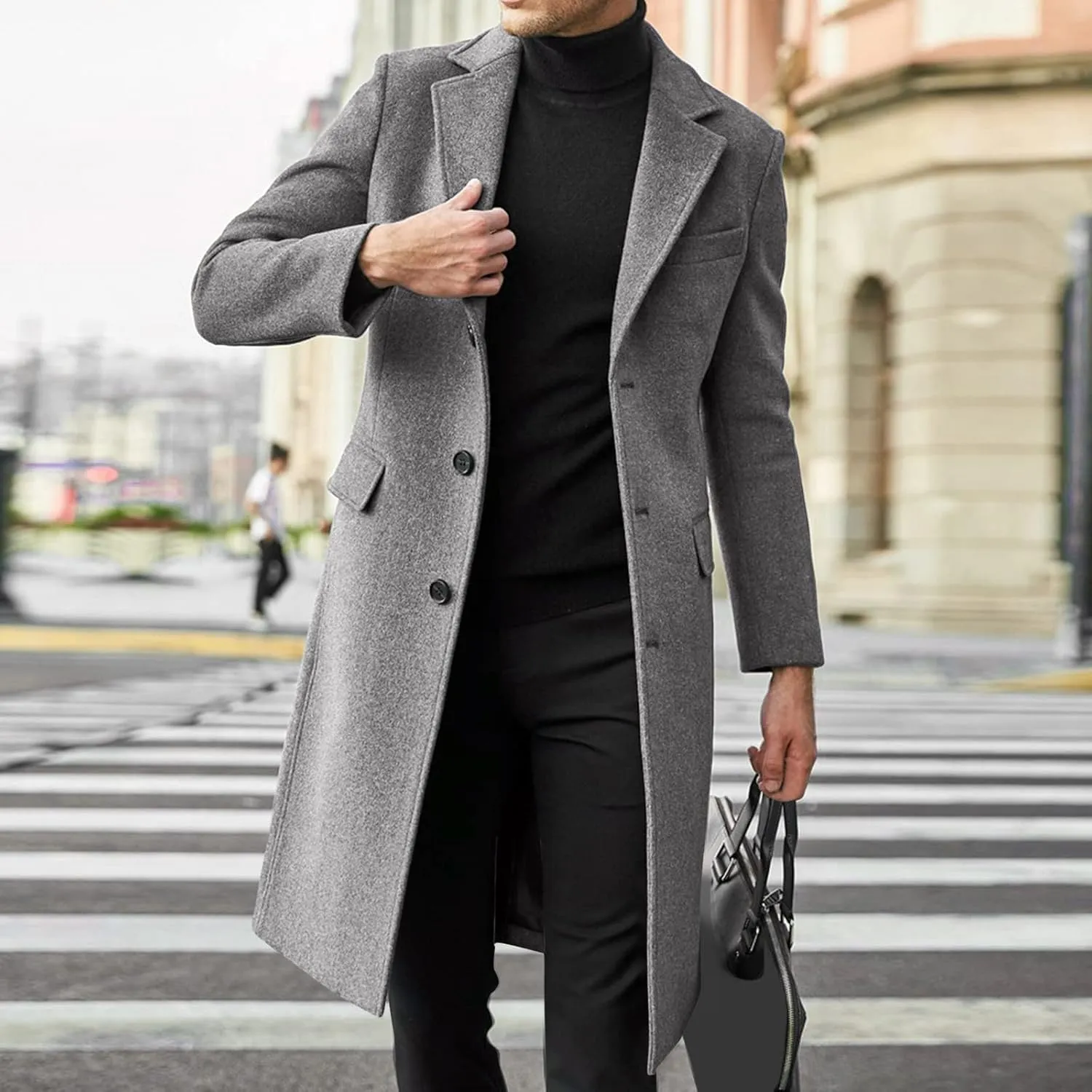 Men's Sweater Single Breasted Trench Coat Winter Oversized Warm Lapel Work Business Jacket Outerwear Sweater