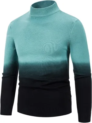 Mens SweatersMen's Gradient Sweaters Turtleneck Cable Knitted Pullover Long Sleeve Chunky Fall Winter Warm Coat