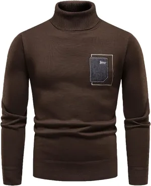 Mens SweatersMen's Letter Print Long Sleeve Ribbed Slim Fit Crew Neck Knitted Pullover Turtleneck Sweater Baselayer