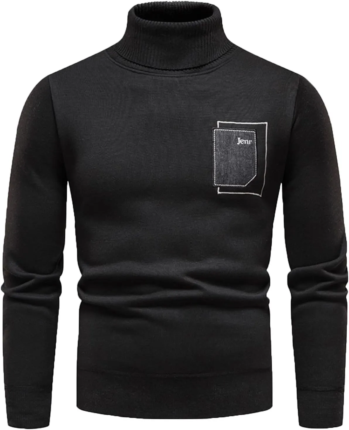 Mens SweatersMen's Letter Print Long Sleeve Ribbed Slim Fit Crew Neck Knitted Pullover Turtleneck Sweater Baselayer