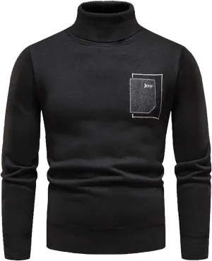 Mens SweatersMen's Letter Print Long Sleeve Ribbed Slim Fit Crew Neck Knitted Pullover Turtleneck Sweater Baselayer