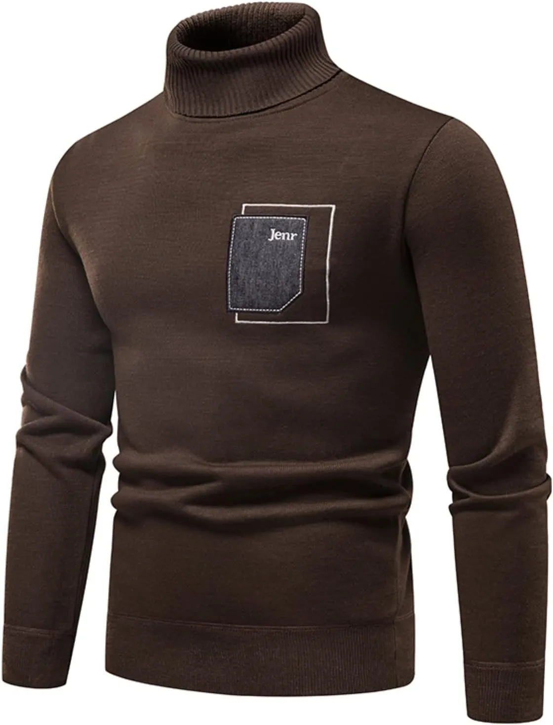 Mens SweatersMen's Letter Print Long Sleeve Ribbed Slim Fit Crew Neck Knitted Pullover Turtleneck Sweater Baselayer