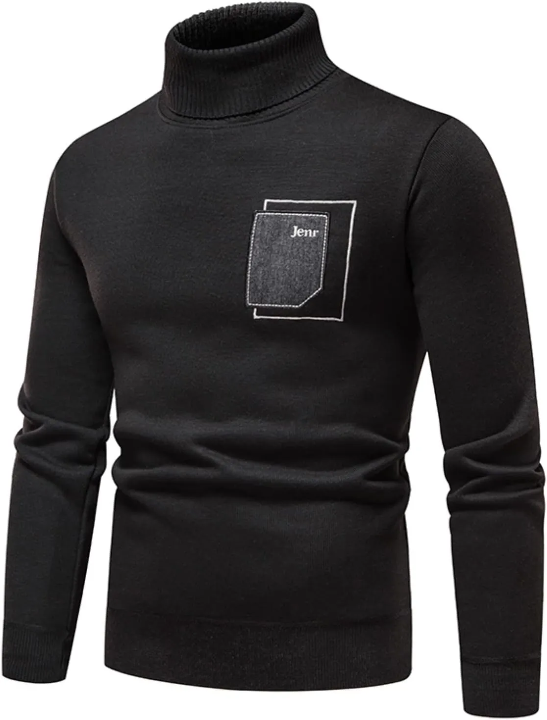 Mens SweatersMen's Letter Print Long Sleeve Ribbed Slim Fit Crew Neck Knitted Pullover Turtleneck Sweater Baselayer