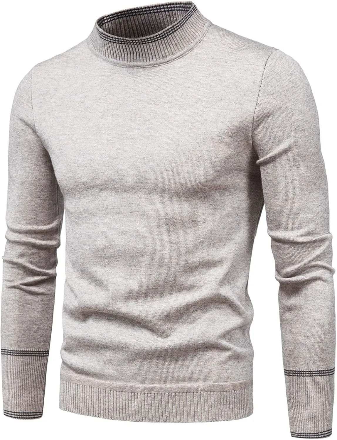 Mens SweatersMen's Solid Basic Ribbed Slim Fit Knitted Pullover Turtleneck Sweaters Long Sleeve Thermal Baselayers