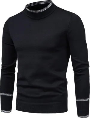 Mens SweatersMen's Solid Basic Ribbed Slim Fit Knitted Pullover Turtleneck Sweaters Long Sleeve Thermal Baselayers