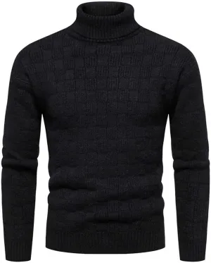 Mens SweatersMen's Solid Plaid Long Sleeve Slim Fit Turtleneck Sweater Casual Knitted Twisted Pullover Sweaters