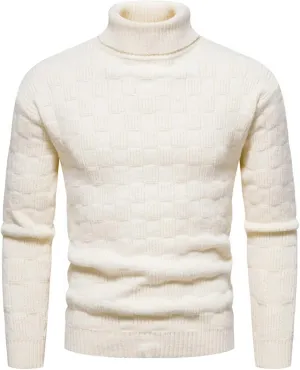 Mens SweatersMen's Solid Plaid Long Sleeve Slim Fit Turtleneck Sweater Casual Knitted Twisted Pullover Sweaters