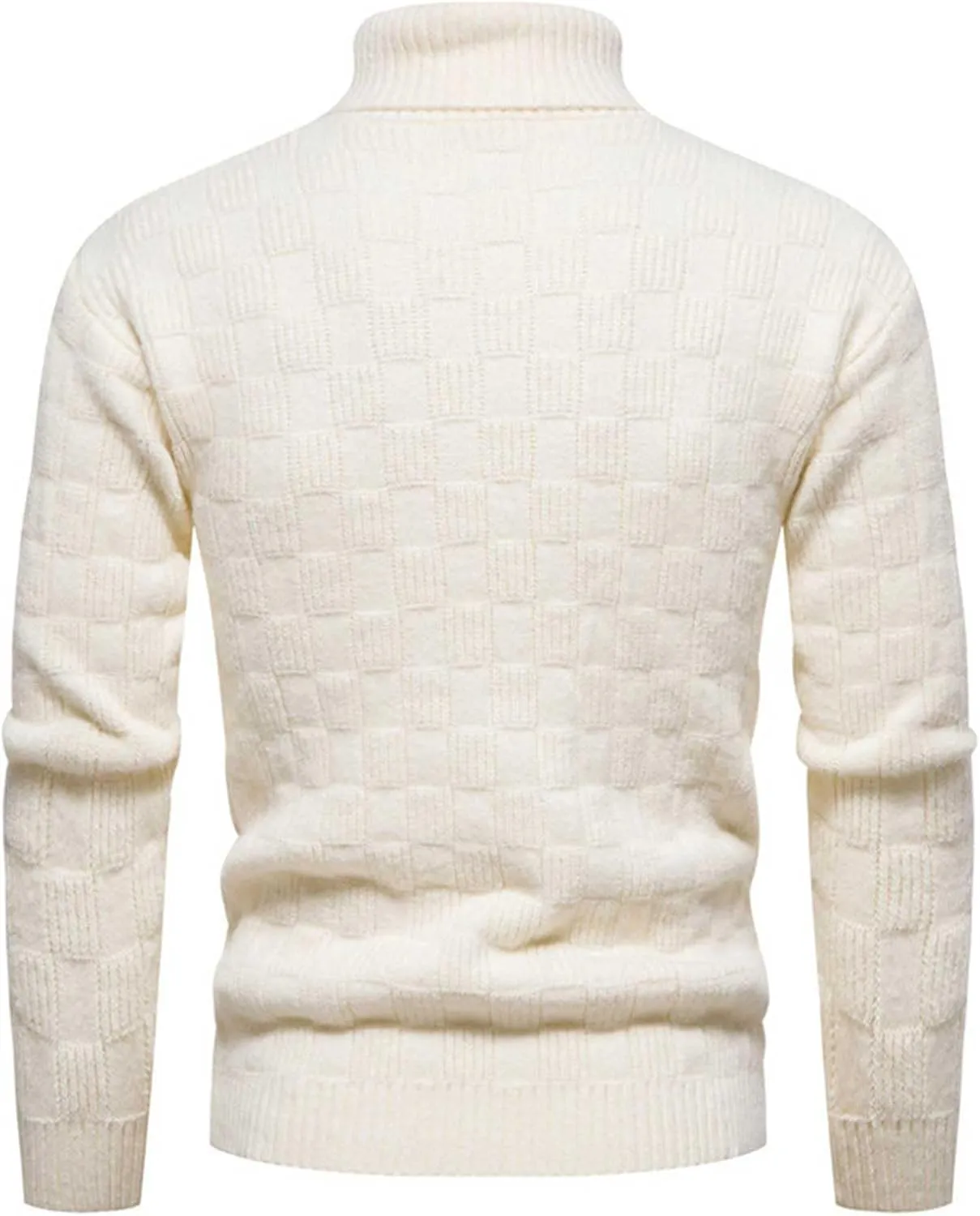 Mens SweatersMen's Solid Plaid Long Sleeve Slim Fit Turtleneck Sweater Casual Knitted Twisted Pullover Sweaters