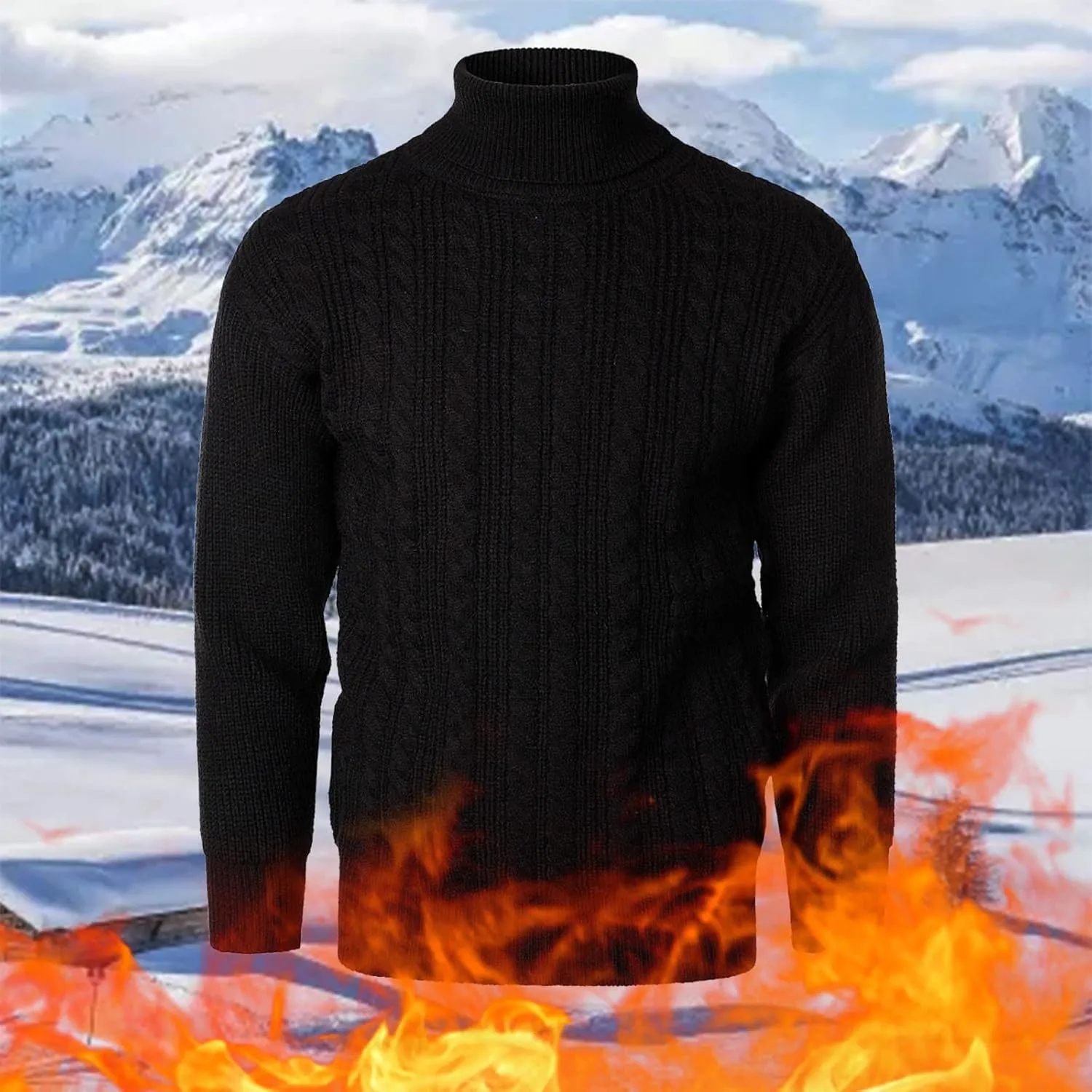 Mens SweatersMen's Solid Turtleneck Sweaters Long Sleeve Slim Fit Ribbed Knit Wool Thermal Pullover Sweatshirts