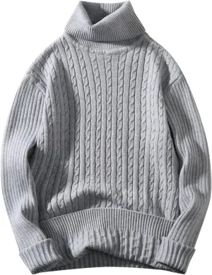 Mens SweatersMen's Turtleneck Sweater Pullover Twisted Pattern Loose Thick Winter Long Sleeve Cable Knit Sweaters