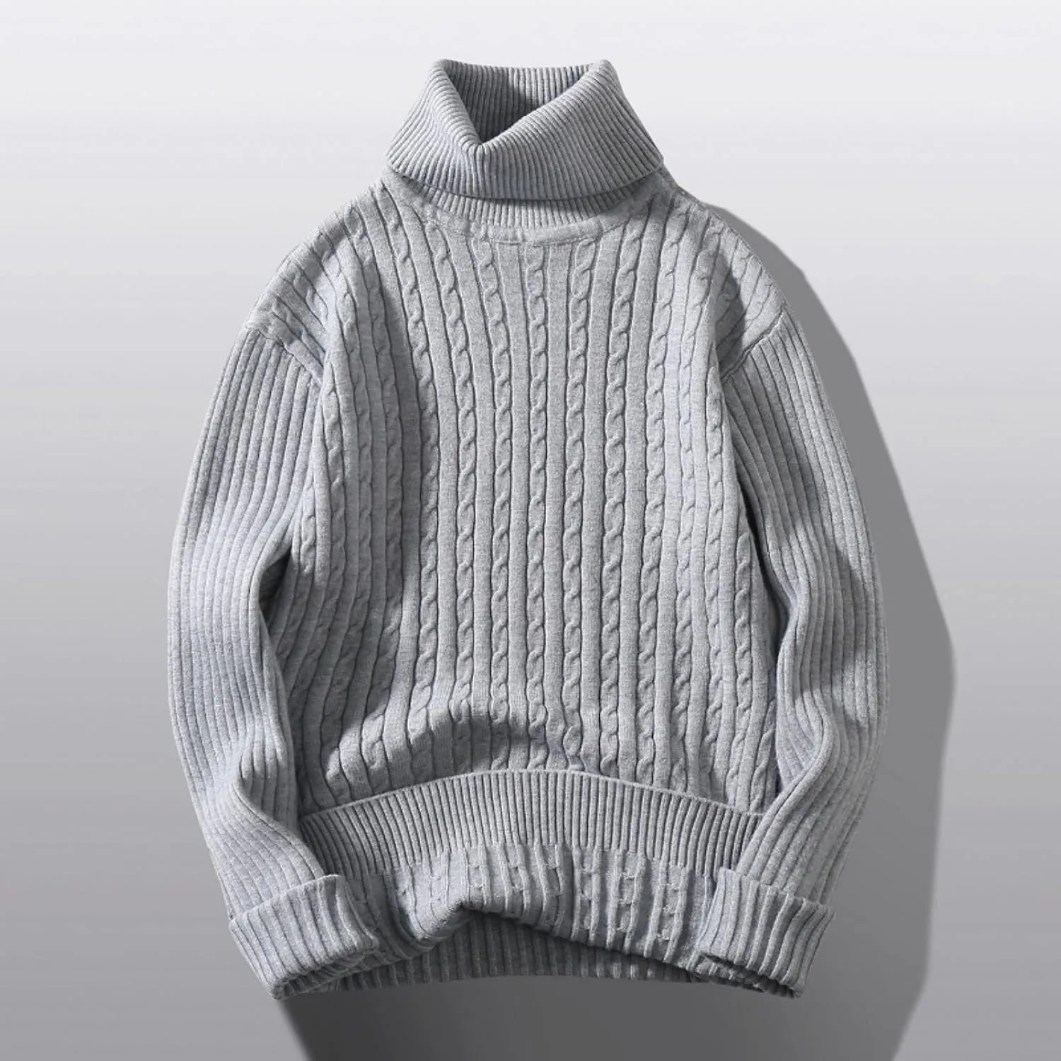 Mens SweatersMen's Turtleneck Sweater Pullover Twisted Pattern Loose Thick Winter Long Sleeve Cable Knit Sweaters