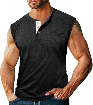 Mens Tank Tops Quick Dry Bodybuilding Gym Workout Muscle Cut Off Shirt Vests Athletic Fitness Sleeveless Henley Shirts