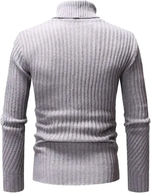Mens Turtleneck Men's Solid Ribbed Slim Fit Knitted Pullover Turtleneck Sweater Long Sleeve Loose Fit Baselayers Tops