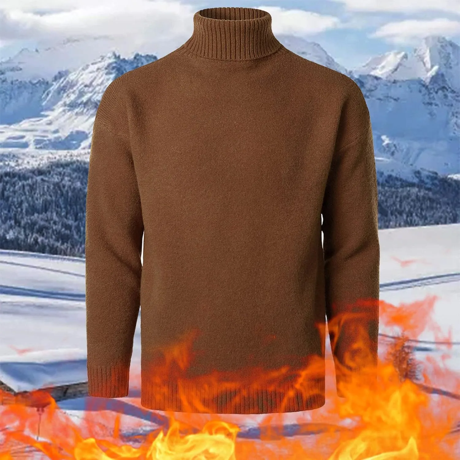 Mens Turtleneck Men's Solid Turtleneck Sweaters Long Sleeve Loose Fit Ribbed Knit Wool Thermal Pullover Sweatshirts