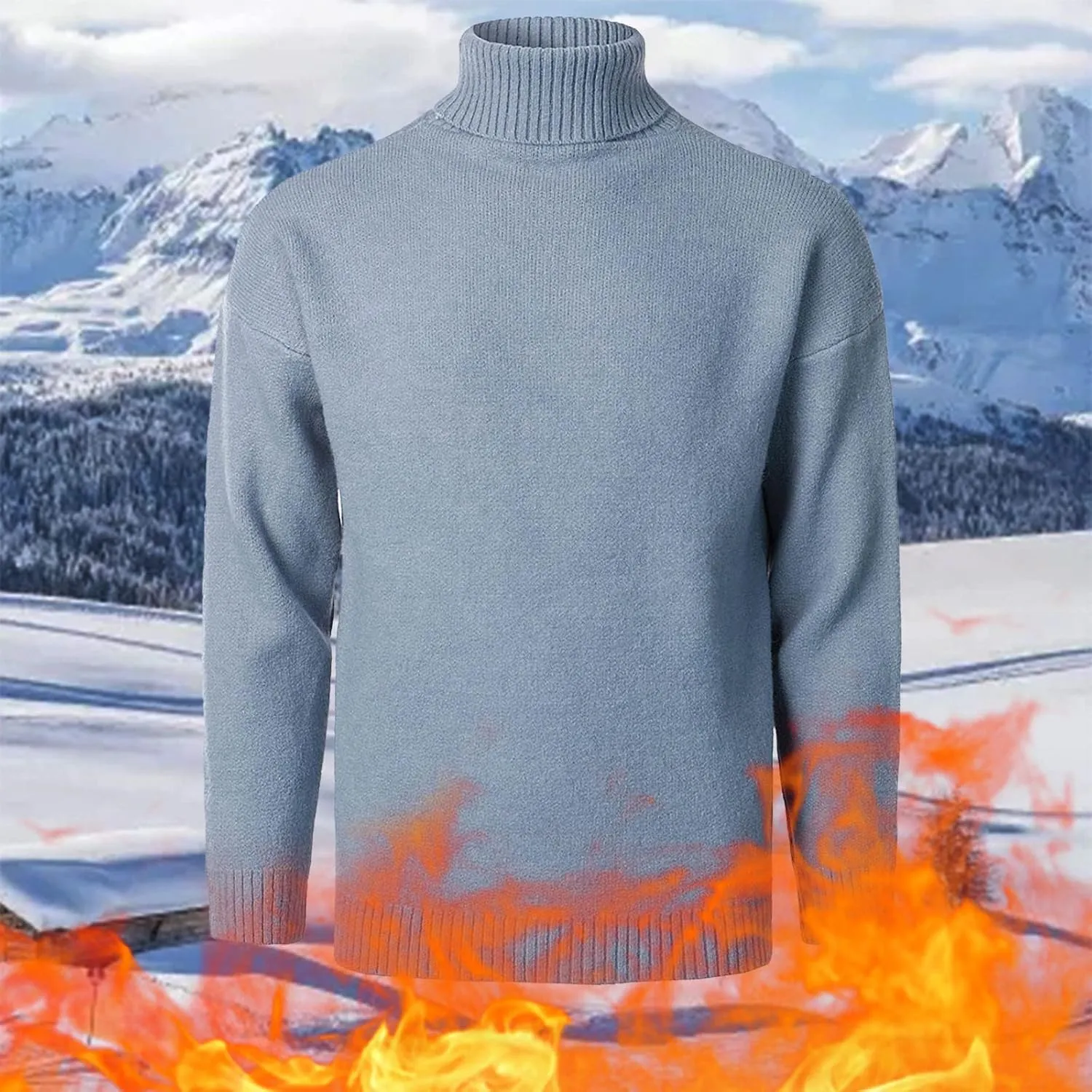 Mens Turtleneck Men's Solid Turtleneck Sweaters Long Sleeve Loose Fit Ribbed Knit Wool Thermal Pullover Sweatshirts