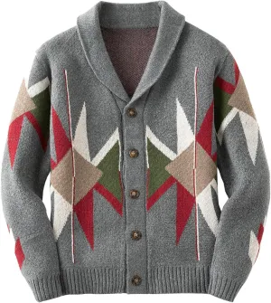 Men's V Neck Cardigan Sweater Color Matching Button Down Knitted Sweaters with Pockets Vintage Cardigan Sweater